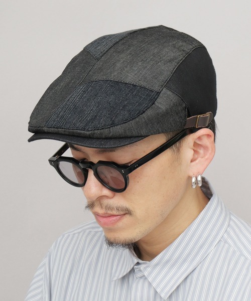 Ruben(ルーベン)の「パッチワークデニム ハンチング(ハンチング/ベレー帽・メンズ・ブラック/ネイビー・FREE)」の1枚目の写真
