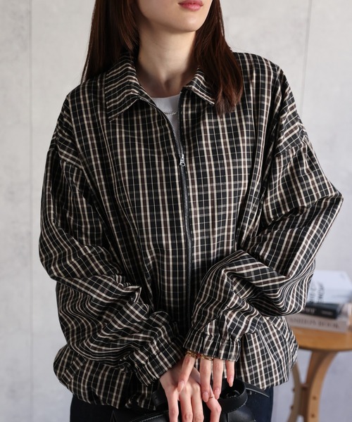 CREARE -LINO-（クレアーレリノ）の「〈ユニセックス商品〉チェックシャツブルゾン（ブルゾン・レディース・ブラック/グレー・M/L）」の9枚目の写真