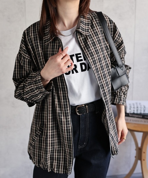 CREARE -LINO-（クレアーレリノ）の「〈ユニセックス商品〉チェックシャツブルゾン（ブルゾン・レディース・ブラック/グレー・M/L）」の5枚目の写真