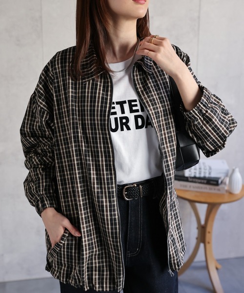 CREARE -LINO-（クレアーレリノ）の「〈ユニセックス商品〉チェックシャツブルゾン（ブルゾン・レディース・ブラック/グレー・M/L）」の21枚目の写真