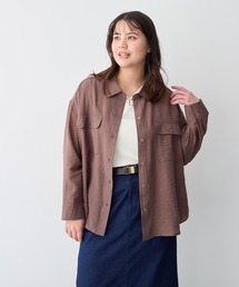 【anyfee/プラスサイズ】リネンライクダブルポケットシャツ《接触冷感》