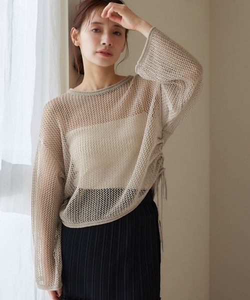 mysty woman（ミスティウーマン）の「サイドドロストニットプルオーバー 315130（ニット/セーター・レディース・ブラック/ライトグリーン/ライトベージュ/アイボリー・FREE）」の3枚目の写真