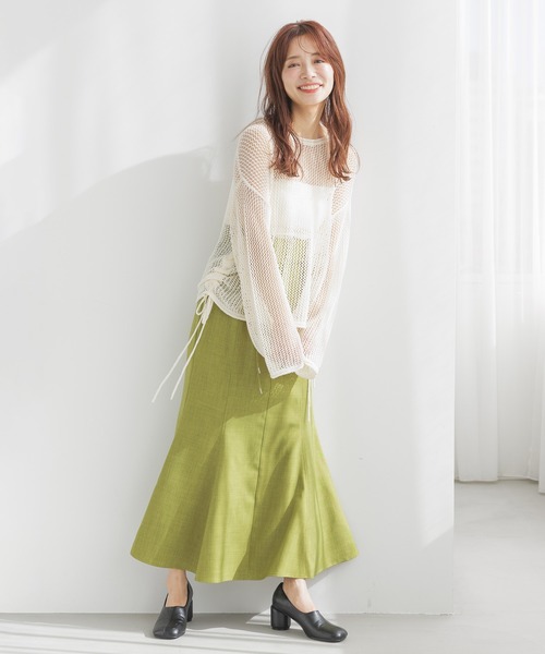 mysty woman（ミスティウーマン）の「サイドドロストニットプルオーバー 315130（ニット/セーター・レディース・ブラック/ライトグリーン/ライトベージュ/アイボリー・FREE）」の6枚目の写真