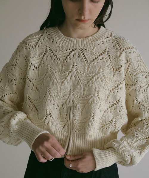 セール】CROCHET ZIP KNIT TOPS（ニット/セーター）｜MANOF