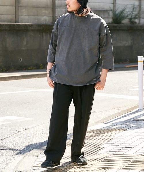 Goodwear(グッドウェア)の「【Goodwear】製品染め7分袖SUPER BIGフットボールTシャツ(Tシャツ/カットソー・メンズ・グリーン/ネイビー/ベージュ/チャコール・S/M/L)」の18枚目の写真