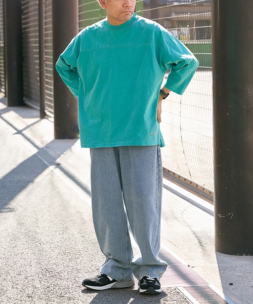 Goodwear(グッドウェア)の「【Goodwear】製品染め7分袖SUPER BIGフットボールTシャツ(Tシャツ/カットソー・メンズ・グリーン/ネイビー/ベージュ/チャコール・S/M/L)」の22枚目の写真