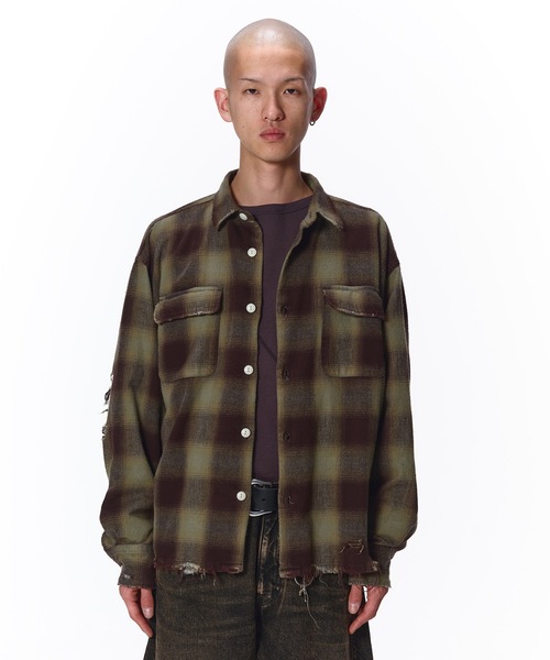 Jieda（ジエダ）の「NEL DAMAGE CHECK SHIRT（シャツ/ブラウス・メンズ・グレー/ブラウン・1/2）」の2枚目の写真