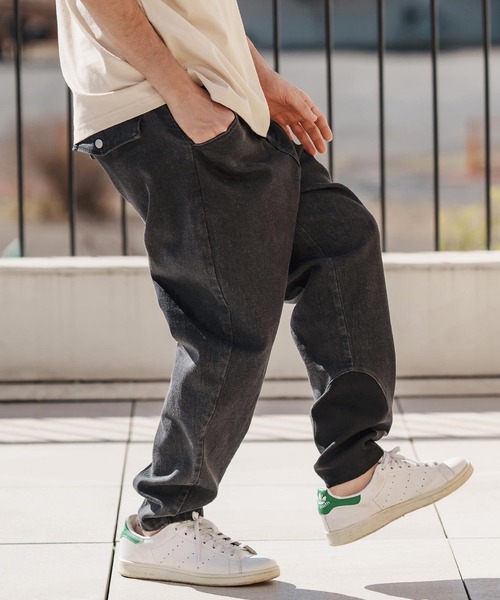 テーパードデニム　CAMBIO カンビオ サルエルパンツ裾リブデニムパンツ カンビオ CAMBIO サルエルパンツ デニム 裾リブ テーパードデニム