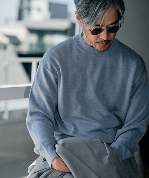 EDIFICE（エディフィス）の「E. シルク/ウール/カシミヤ ミックス モックネックニット（ニット/セーター・メンズ・ベージュ/ブルー/イエロー/チャコールグレー・LARGE/MEDIUM）」の3枚目の写真