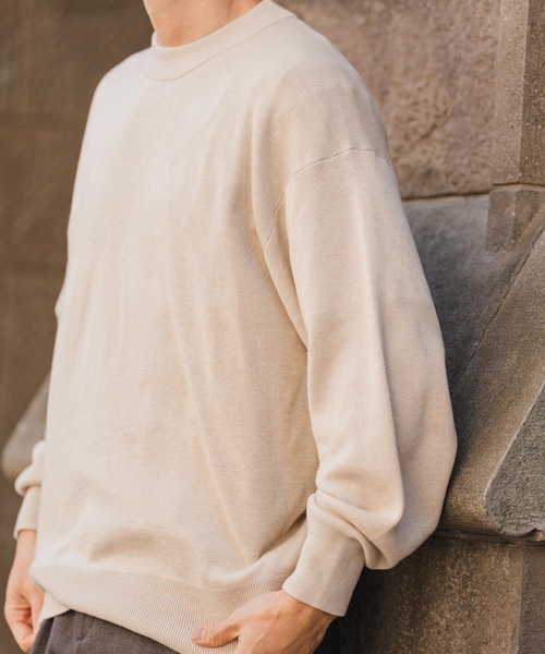 EDIFICE（エディフィス）の「E. シルク/ウール/カシミヤ ミックス モックネックニット（ニット/セーター・メンズ・ベージュ/ブルー/イエロー/チャコールグレー・LARGE/MEDIUM）」の8枚目の写真