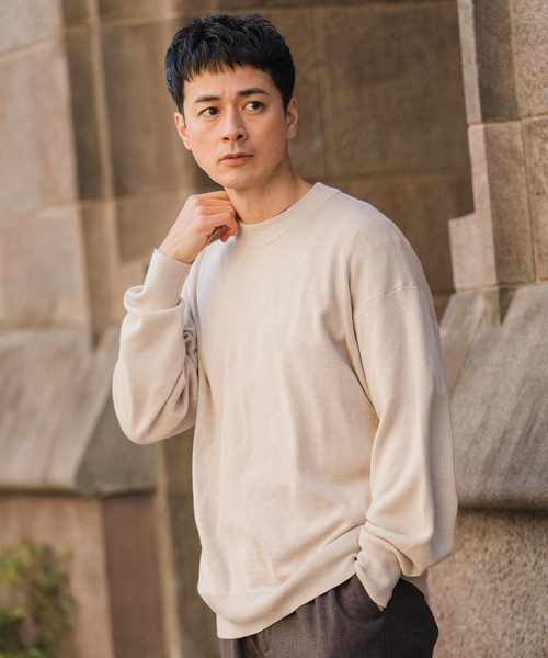 EDIFICE（エディフィス）の「E. シルク/ウール/カシミヤ ミックス モックネックニット（ニット/セーター・メンズ・ベージュ/ブルー/イエロー/チャコールグレー・LARGE/MEDIUM）」の9枚目の写真