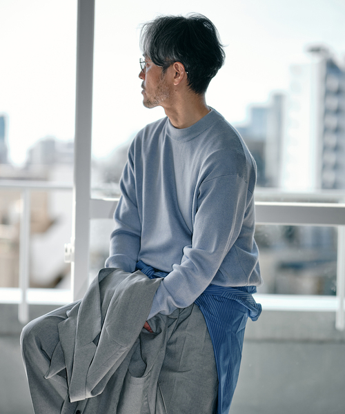 EDIFICE（エディフィス）の「E. シルク/ウール/カシミヤ ミックス モックネックニット（ニット/セーター・メンズ・ベージュ/ブルー/イエロー/チャコールグレー・LARGE/MEDIUM）」の12枚目の写真