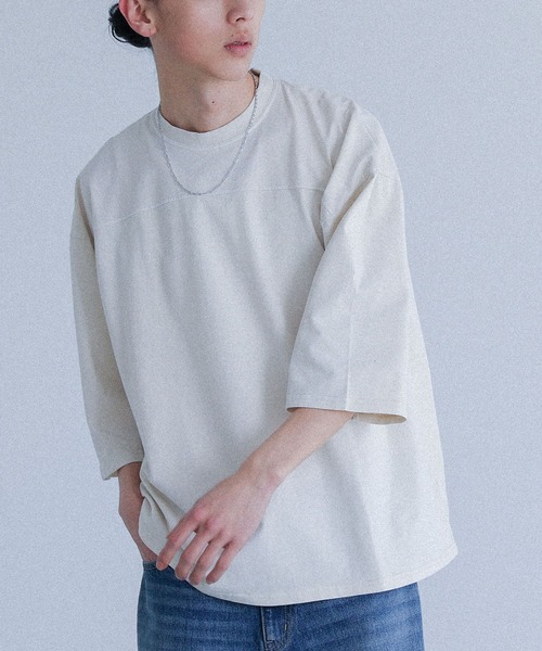 MDR（エムディアール）の「ヴィンテージ加工ピグメントクルーネック半袖Tシャツ（Tシャツ/カットソー・メンズ・ブラック/オフホワイト/カーキ・L/M）」の2枚目の写真