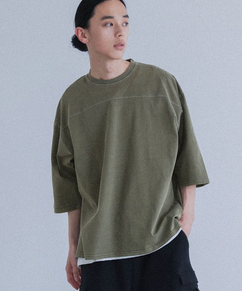 MDR（エムディアール）の「ヴィンテージ加工ピグメントクルーネック半袖Tシャツ（Tシャツ/カットソー・メンズ・ブラック/オフホワイト/カーキ・L/M）」の3枚目の写真