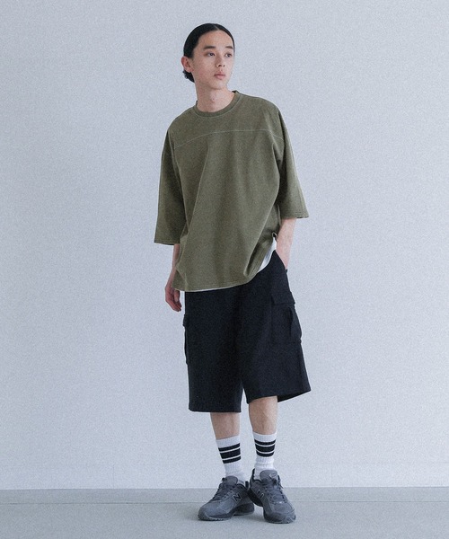 MDR（エムディアール）の「ヴィンテージ加工ピグメントクルーネック半袖Tシャツ（Tシャツ/カットソー・メンズ・ブラック/オフホワイト/カーキ・L/M）」の12枚目の写真