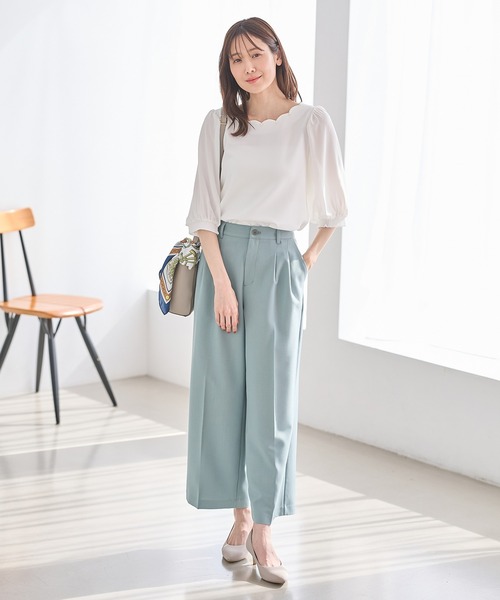 Honeys(ハニーズ)の「6分袖スカラップトップス(Tシャツ/カットソー・レディース・ホワイト/イエロー/ネイビー/ラベンダー・L/LL/M/S)」の6枚目の写真