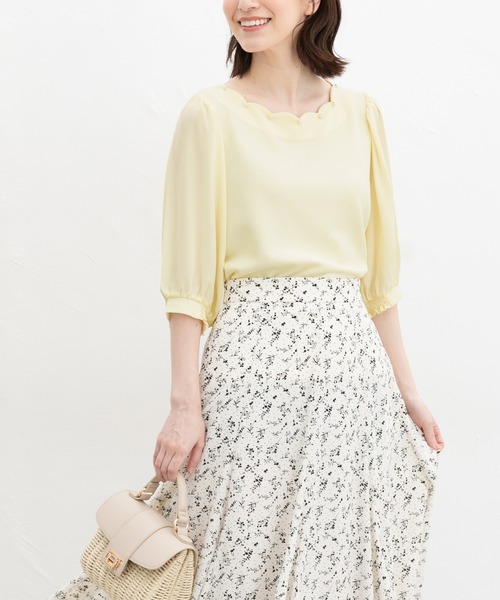 Honeys(ハニーズ)の「6分袖スカラップトップス(Tシャツ/カットソー・レディース・ホワイト/イエロー/ネイビー/ラベンダー・L/LL/M/S)」の13枚目の写真