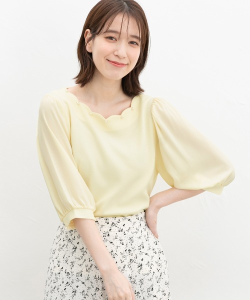 Honeys(ハニーズ)の「6分袖スカラップトップス(Tシャツ/カットソー・レディース・ホワイト/イエロー/ネイビー/ラベンダー・L/LL/M/S)」の14枚目の写真