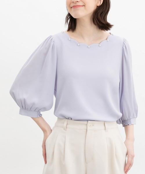 Honeys(ハニーズ)の「6分袖スカラップトップス(Tシャツ/カットソー・レディース・ホワイト/イエロー/ネイビー/ラベンダー・L/LL/M/S)」の17枚目の写真