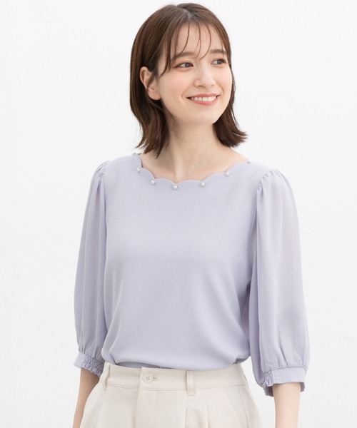 Honeys(ハニーズ)の「6分袖スカラップトップス(Tシャツ/カットソー・レディース・ホワイト/イエロー/ネイビー/ラベンダー・L/LL/M/S)」の18枚目の写真