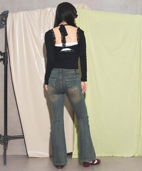 dispark（ディスパーク）の「DISPARK/レースデザインバタフライトップス（Tシャツ/カットソー・レディース・ブラック/ホワイト・FREE）」の10枚目の写真