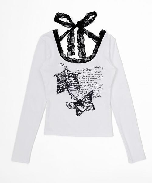 dispark（ディスパーク）の「DISPARK/レースデザインバタフライトップス（Tシャツ/カットソー・レディース・ブラック/ホワイト・FREE）」の11枚目の写真