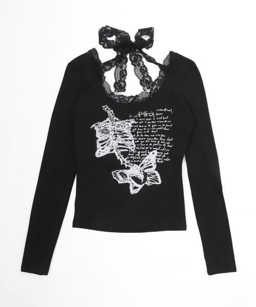 dispark（ディスパーク）の「DISPARK/レースデザインバタフライトップス（Tシャツ/カットソー・レディース・ブラック/ホワイト・FREE）」の12枚目の写真