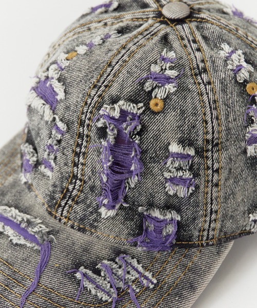ROOPTOKYO（ループトウキョウ）の「Two-color damaged denim cap / 2カラーダメージデニムキャップ（キャップ・メンズ・イエロー/パープル/ピンク・FREE）」の6枚目の写真