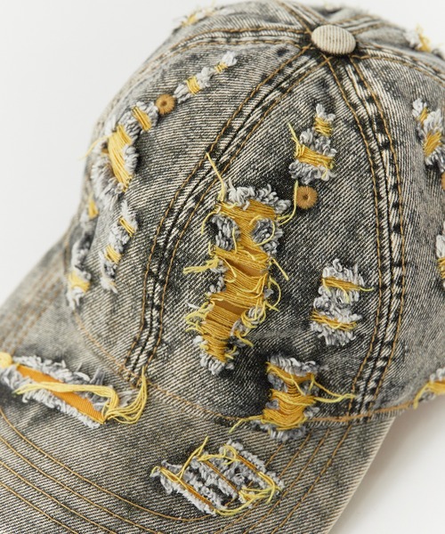 ROOPTOKYO（ループトウキョウ）の「Two-color damaged denim cap / 2カラーダメージデニムキャップ（キャップ・メンズ・イエロー/パープル/ピンク・FREE）」の5枚目の写真