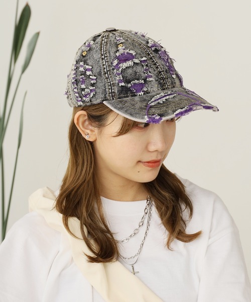 ROOPTOKYO（ループトウキョウ）の「Two-color damaged denim cap / 2カラーダメージデニムキャップ（キャップ・メンズ・イエロー/パープル/ピンク・FREE）」の18枚目の写真