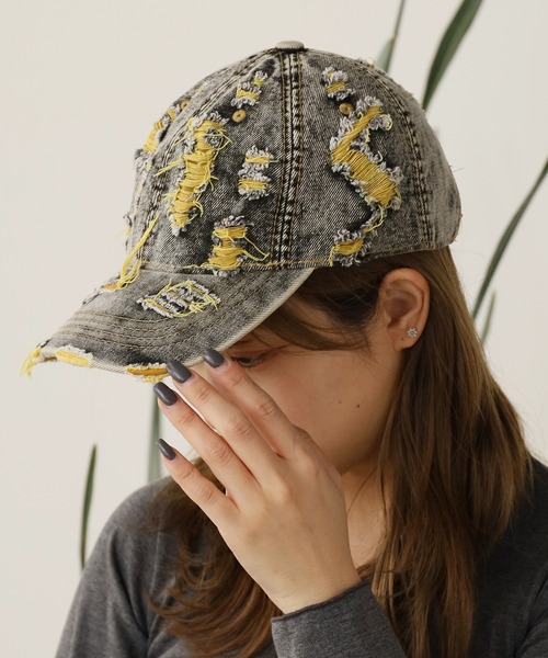 ROOPTOKYO（ループトウキョウ）の「Two-color damaged denim cap / 2カラーダメージデニムキャップ（キャップ・メンズ・イエロー/パープル/ピンク・FREE）」の14枚目の写真