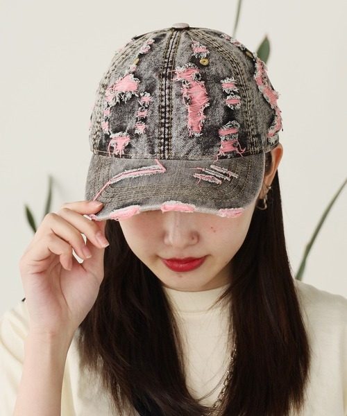 ROOPTOKYO（ループトウキョウ）の「Two-color damaged denim cap / 2カラーダメージデニムキャップ（キャップ・メンズ・イエロー/パープル/ピンク・FREE）」の10枚目の写真