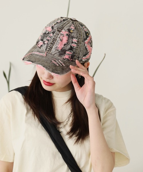 ROOPTOKYO（ループトウキョウ）の「Two-color damaged denim cap / 2カラーダメージデニムキャップ（キャップ・メンズ・イエロー/パープル/ピンク・FREE）」の9枚目の写真