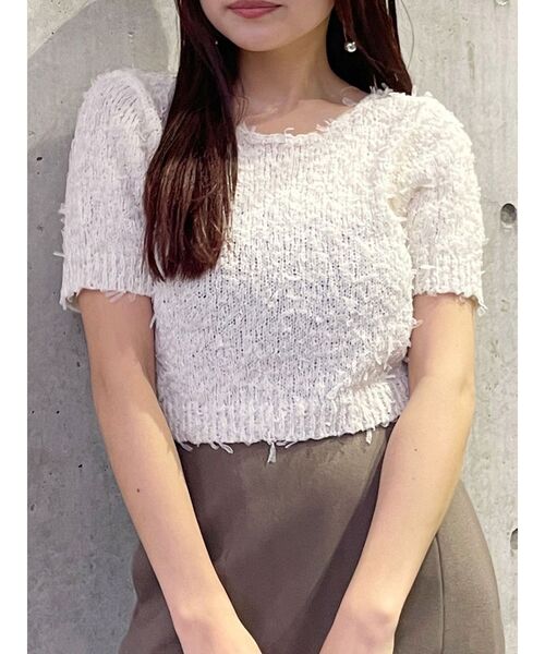 MURUA（ムルーア）の「テープヤーンハーフスリーブニット（ニット/セーター・レディース・ブラック/アイボリー/ブルー・FREE）」の2枚目の写真