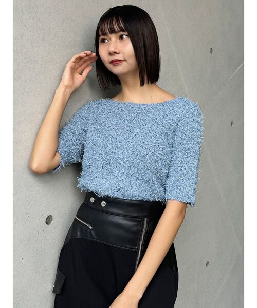 MURUA（ムルーア）の「テープヤーンハーフスリーブニット（ニット/セーター・レディース・ブラック/アイボリー/ブルー・FREE）」の19枚目の写真