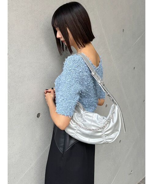 MURUA（ムルーア）の「テープヤーンハーフスリーブニット（ニット/セーター・レディース・ブラック/アイボリー/ブルー・FREE）」の18枚目の写真