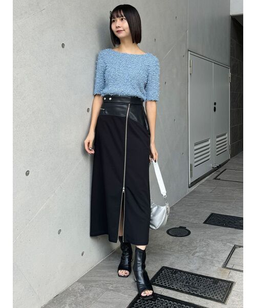 MURUA（ムルーア）の「テープヤーンハーフスリーブニット（ニット/セーター・レディース・ブラック/アイボリー/ブルー・FREE）」の17枚目の写真