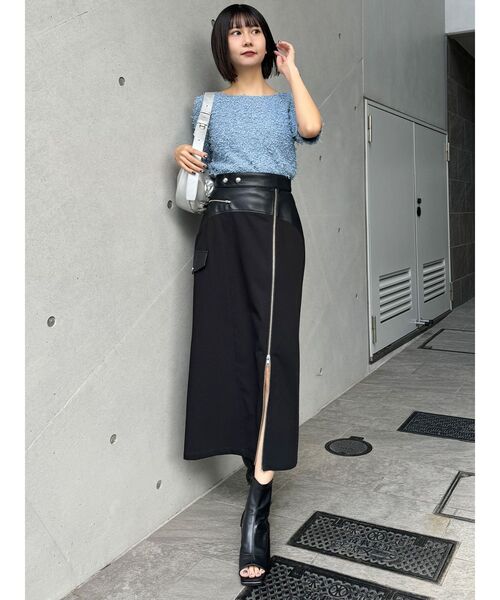 MURUA（ムルーア）の「テープヤーンハーフスリーブニット（ニット/セーター・レディース・ブラック/アイボリー/ブルー・FREE）」の16枚目の写真