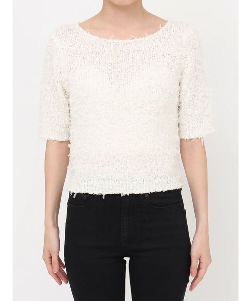 MURUA（ムルーア）の「テープヤーンハーフスリーブニット（ニット/セーター・レディース・ブラック/アイボリー/ブルー・FREE）」の14枚目の写真