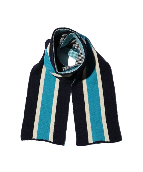 BEAMS PLUS（ビームスプラス）の「School Scarf Jacquard Stripe（マフラー・メンズ・ネイビー/ホワイト/ブラウン/ブラック・ONE SIZE）」の4枚目の写真