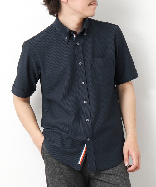 NOLLEY’S(ノーリーズ)の「《ビジカジ対応》吸水速乾 360°ストレッチ トリコットST テープBD 25SS(シャツ/ブラウス・メンズ・ホワイト/ブルー系その他/ネイビー/ブルー・S/M/L/XL/XXL)」の1枚目の写真