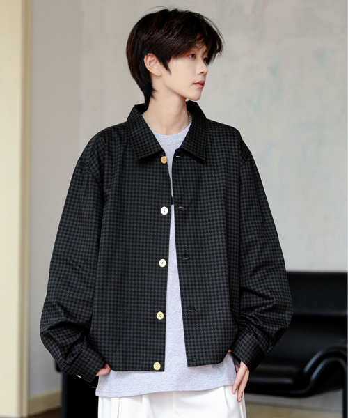 neos(ネオス)の「【neos】ルーズシルエット チェック&千鳥 総柄 ショート 短丈 シャツ ジャケット(シャツ/ブラウス・メンズ・ブラック系/ベージュ系/ホワイト系/グレー系・MEDIUM/LARGE)」の3枚目の写真