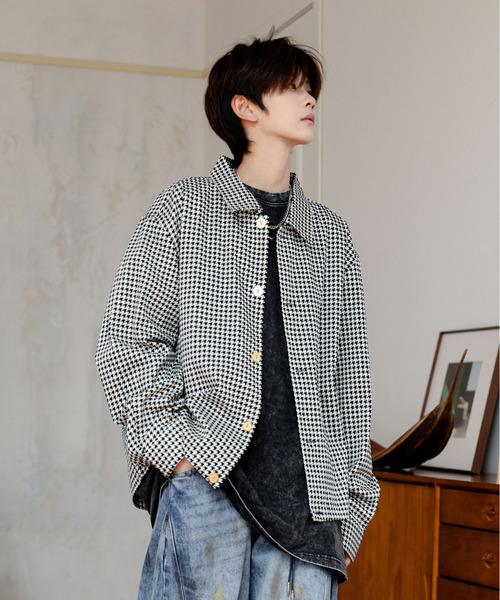 neos(ネオス)の「【neos】ルーズシルエット チェック&千鳥 総柄 ショート 短丈 シャツ ジャケット(シャツ/ブラウス・メンズ・ブラック系/ベージュ系/ホワイト系/グレー系・MEDIUM/LARGE)」の16枚目の写真