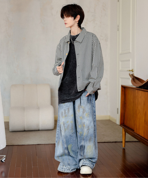 neos(ネオス)の「【neos】ルーズシルエット チェック&千鳥 総柄 ショート 短丈 シャツ ジャケット(シャツ/ブラウス・メンズ・ブラック系/ベージュ系/ホワイト系/グレー系・MEDIUM/LARGE)」の17枚目の写真
