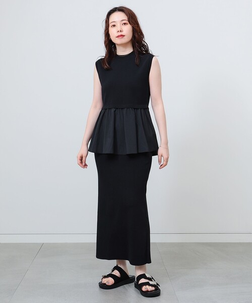 BEAMS HEART(ビームスハート)の「異素材ペプラムニットトップス&スカート セットアップ(セットアイテム)(ワンピース・レディース・ブラック/ブラウン/ネイビー・FREE)」の4枚目の写真