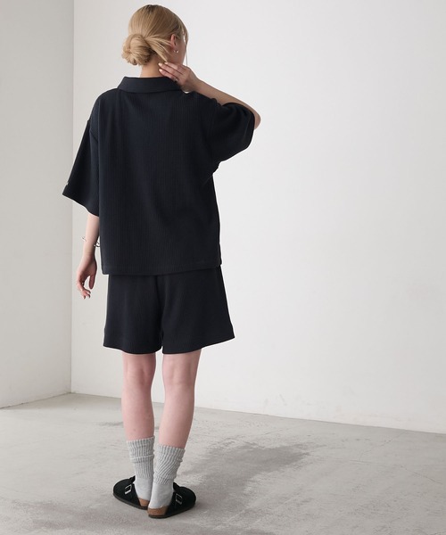 AMERIA ANDERSON(アメリアアンダーソン)の「【AMERIA ANDERSON】waffle fabric set-up / ワッフル地 ワンポイントロゴ刺繍 ハーフスリーブ&ショートパンツ セットアップ(ルームウェア/パジャマ・レディース・ライトグリーン/ダークネイビー/ライトブラウン・L/M)」の14枚目の写真