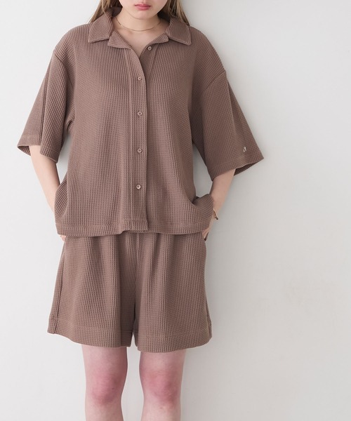 AMERIA ANDERSON(アメリアアンダーソン)の「【AMERIA ANDERSON】waffle fabric set-up / ワッフル地 ワンポイントロゴ刺繍 ハーフスリーブ&ショートパンツ セットアップ(ルームウェア/パジャマ・レディース・ライトグリーン/ダークネイビー/ライトブラウン・L/M)」の21枚目の写真