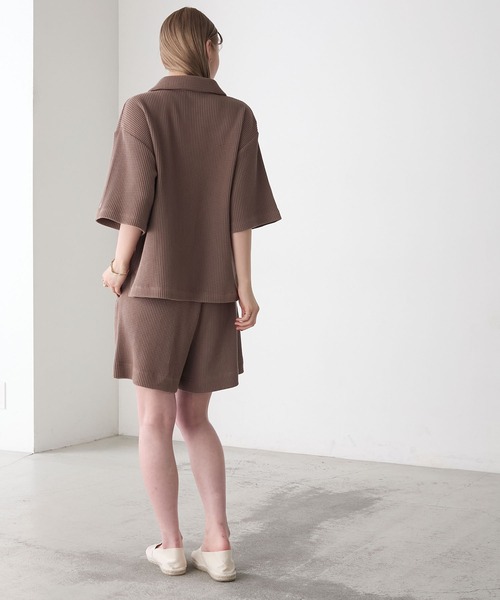 長袖シャツ＆ショートパンツ セットアップ ワッフル地 お洒落 AMERIA ANDERSON】waffle fabric set-up / ワッフル地 ワン