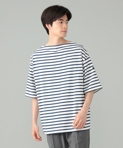 BEAMS F(ビームスエフ)の「SAINT JAMES / ルーズフィット ボーダー ボートネック Tシャツ(Tシャツ/カットソー・メンズ・ライトグレー/ブルー系その他3・6/5)」の2枚目の写真