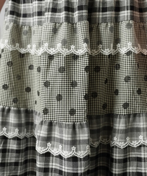 ティアードロングスカート/ドットチェック/NEO森ガール（スカート